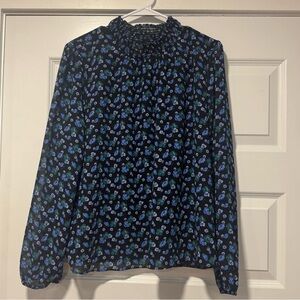 J. Crew Black Blouse with Blue Floral Pattern